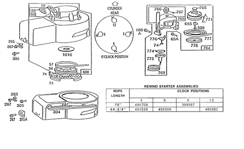 Blower Hsg, Rewind,vert Pull Diagram and Parts List for 91708-0124-01  Briggs and Stratton Engine